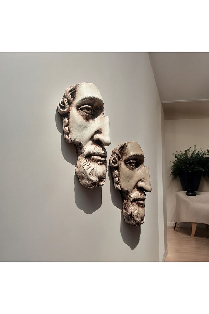 Yarım Yüz Antik Zeus Heykeli Modern Sanat Yunan Mitolojisi Duvar Dekoru 2'li Set Ev Ofis Dekor