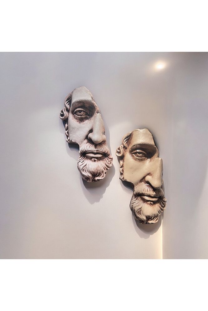 Yarım Yüz Antik Zeus Heykeli Modern Sanat Yunan Mitolojisi Duvar Dekoru 2'li Set Ev Ofis Dekor