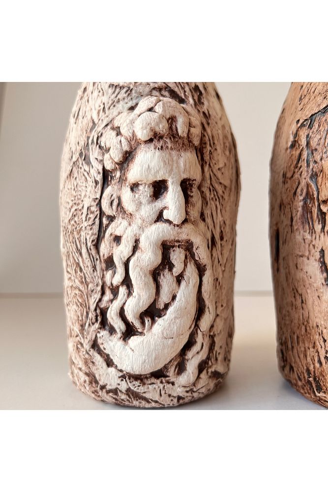 Özel Tasarım Zeus ve Posedion Heykel Dekorlu Eskitme Şarap Şişesi 2'li set Ev Dekoru Ofis Dekoru
