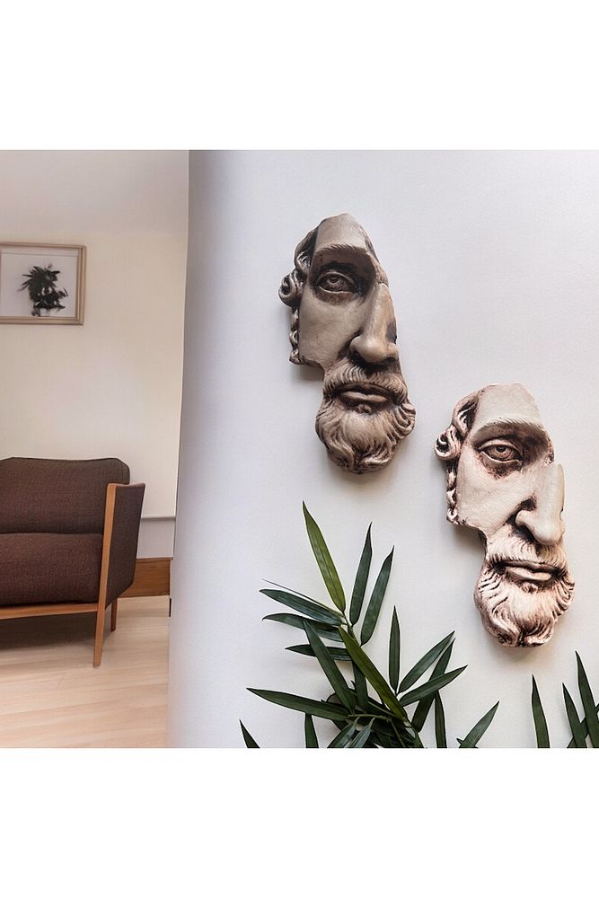Yarım Yüz Antik Zeus Heykeli Modern Sanat Yunan Mitolojisi Duvar Dekoru 2'li Set Ev Ofis Dekor