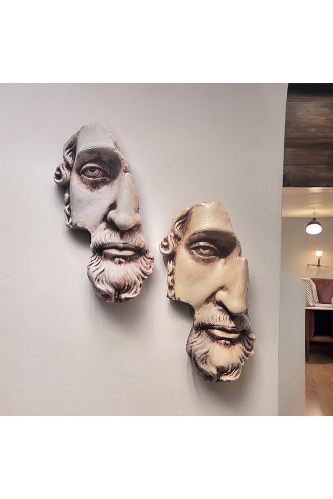 Yarım Yüz Antik Zeus Heykeli Modern Sanat Yunan Mitolojisi Duvar Dekoru 2'li Set Ev Ofis Dekor