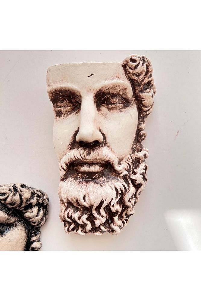 Antik Eskitme Dekoratif  Poseidon Beton Biblo Heykel 3'lü Set Ev Dekor Duvar Dekoru