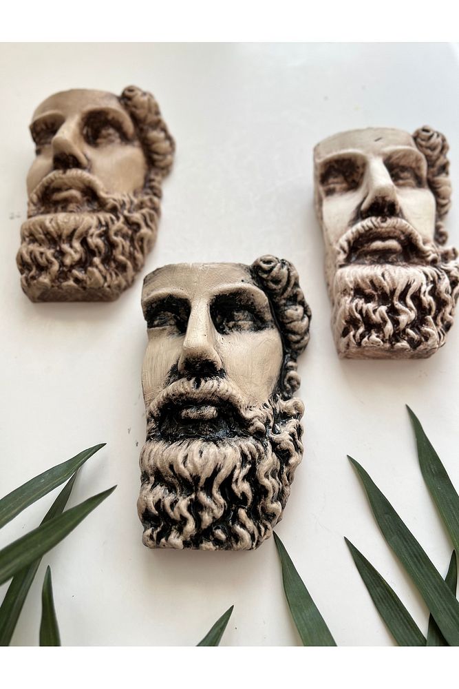 Antik Eskitme Dekoratif  Poseidon Beton Biblo Heykel 3'lü Set Ev Dekor Duvar Dekoru