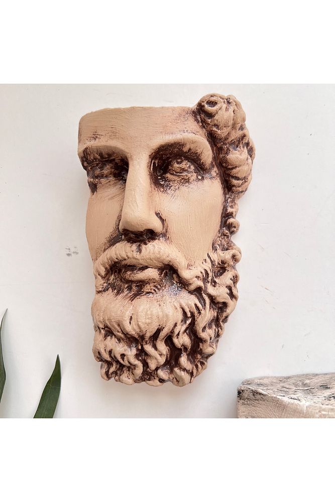 Antik Eskitme Dekoratif  Poseidon Beton Biblo Heykel 3'lü Set Ev Dekor Duvar Dekoru