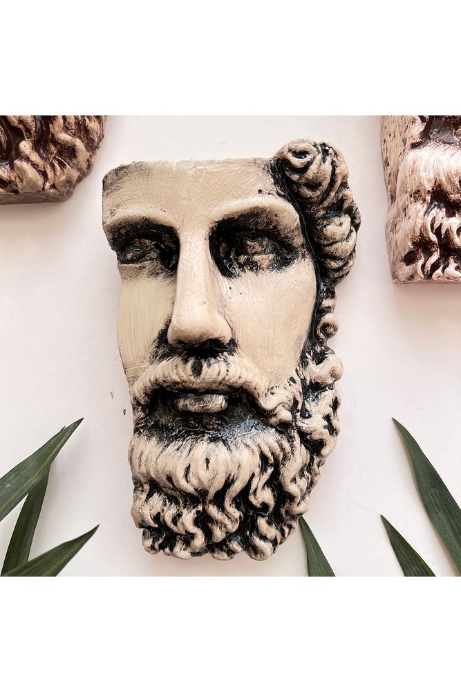Antik Eskitme Dekoratif  Poseidon Beton Biblo Heykel 3'lü Set Ev Dekor Duvar Dekoru
