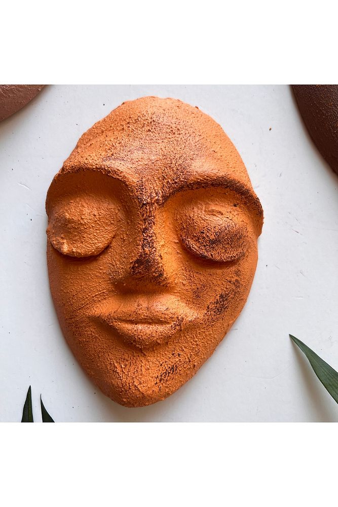 El Yapımı Yüz Heykeli Taş Duvar Dekoru 3'li Set, Modern Tasarım, Eskitme Taş Görünümlü Duvar Mask