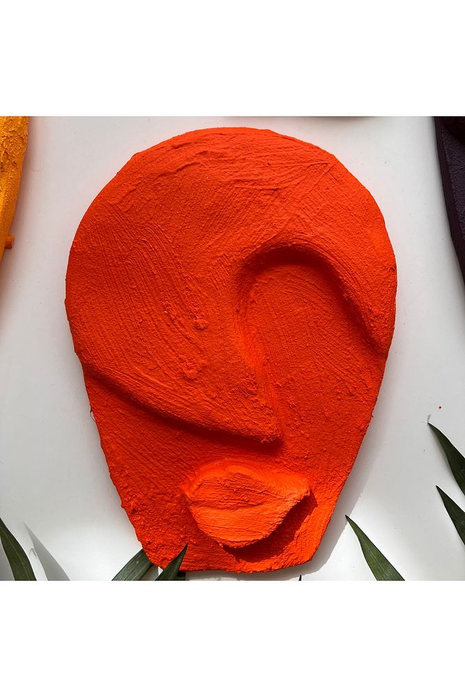 Soyut Tasarım El Yapımı Duvar Dekoru Renkli Taş Maske BÜYÜK 5'li Set, Dekor Mask, 3D Duvar Heykeli