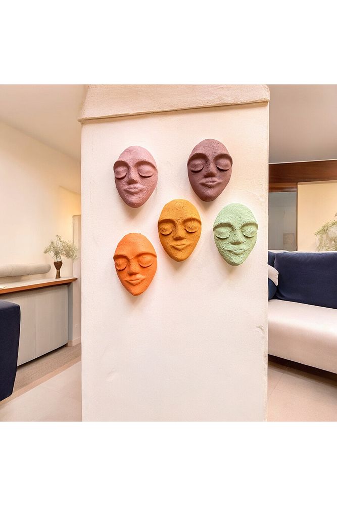 El Yapımı Duvar Dekor Heykelleri 5'li Set, Tasarım Duvar Maskları, Duvar Dekorasyonu