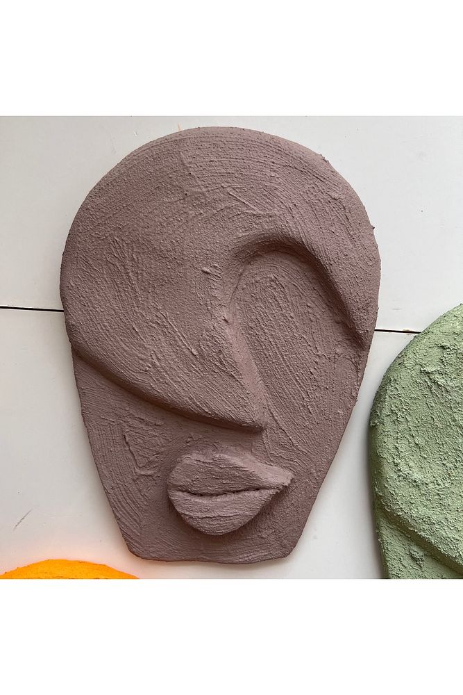 Soyut Tasarım El Yapımı Duvar Dekoru Renkli Taş Maske BÜYÜK 5'li Set, Dekor Mask, 3D Duvar Heykeli