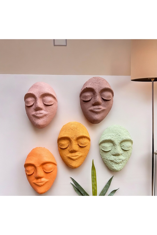 El Yapımı Duvar Dekor Heykelleri 5'li Set, Tasarım Duvar Maskları, Duvar Dekorasyonu