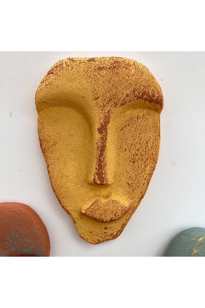 El Yapımı Taş Heykel Soyut Yüz Maske 3'li Set, Modern beton, eskitme taş görünümlü duvar dekor