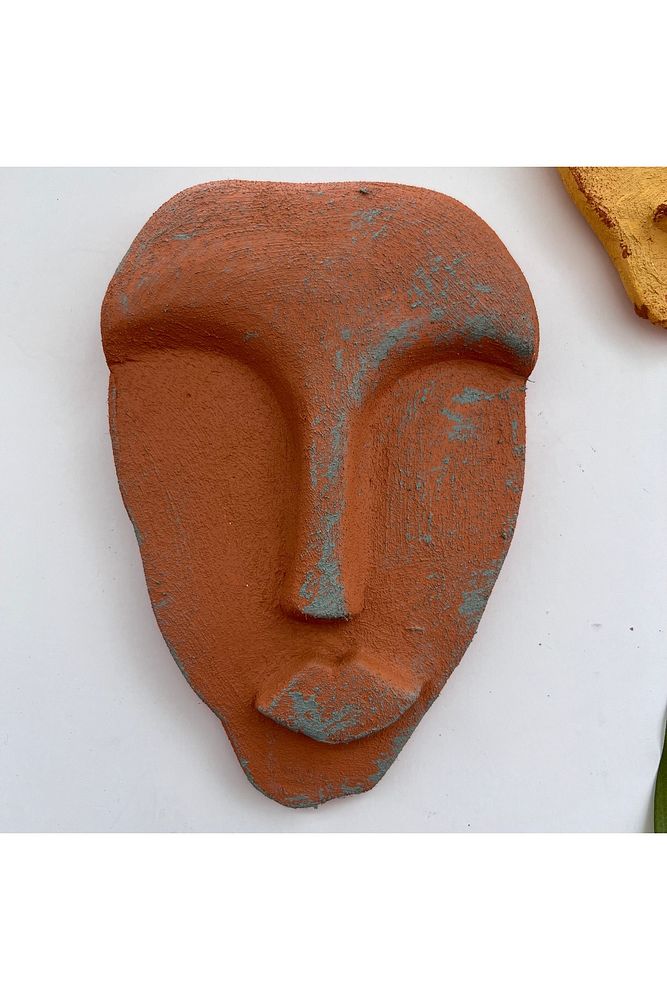 El Yapımı Taş Heykel Soyut Yüz Maske 3'li Set, Modern beton, eskitme taş görünümlü duvar dekor
