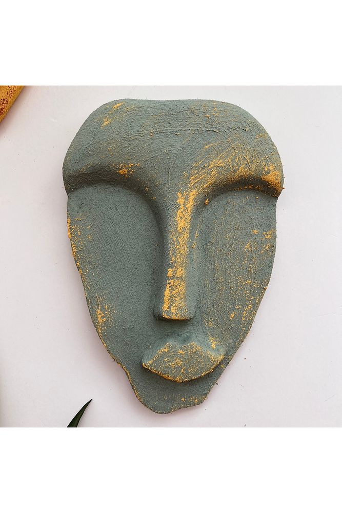 El Yapımı Taş Heykel Soyut Yüz Maske 3'li Set, Modern beton, eskitme taş görünümlü duvar dekor