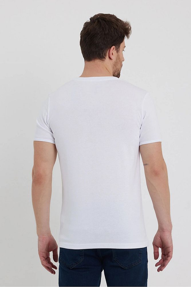 Erkek Rahat Kalıp Patlı Düğmeli Likralı Bisiklet Yaka Pamuklu T-shirt