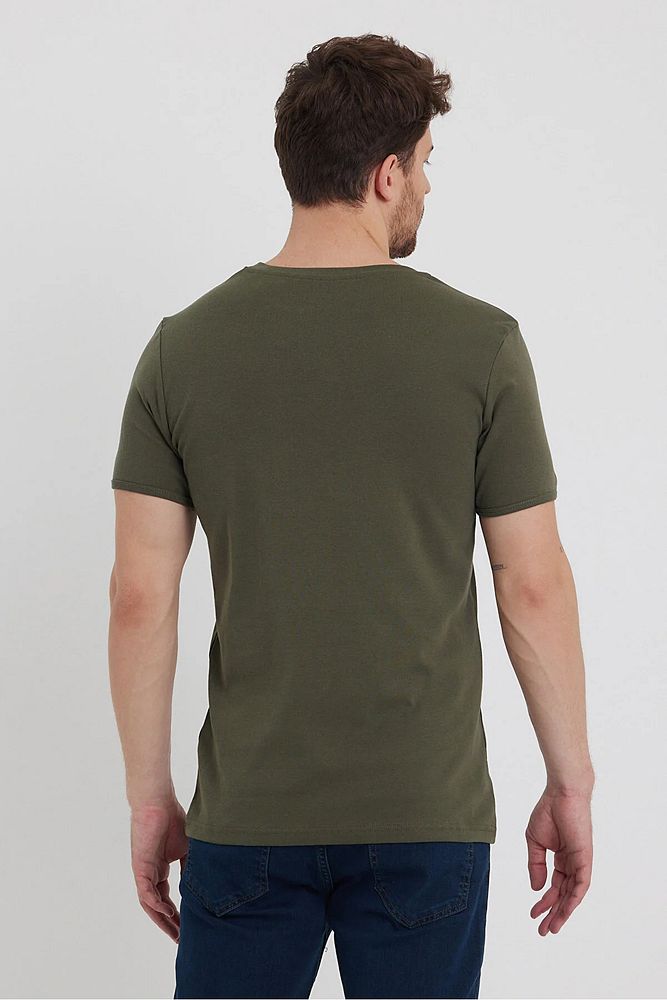 Erkek Rahat Kalıp Patlı Düğmeli Likralı Bisiklet Yaka Pamuklu T-shirt