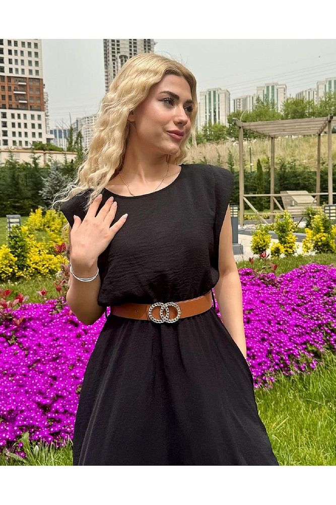 Kadın Bisiklet Yaka Beli Lastikli Kemerli Vatkalı Ayrobin Uzun Elbise