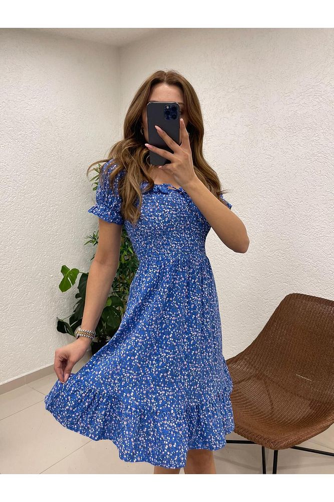 Kadın Çıtır Desen Dar Kalıp Gipeli Kısa Viskon Elbise