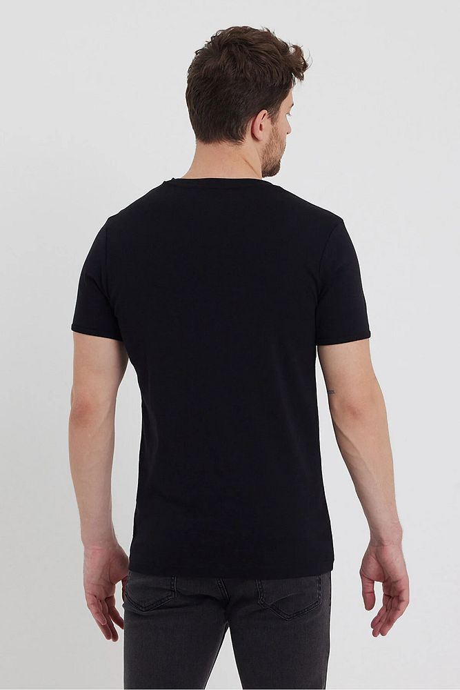 Erkek Rahat Kalıp Patlı Düğmeli Likralı Bisiklet Yaka Pamuklu T-shirt