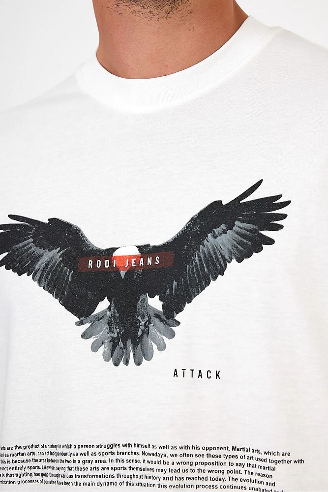 Erkek Bisiklet Yaka Önü Rodi Jeans Kartal Baskılı Oversize T-Shirt