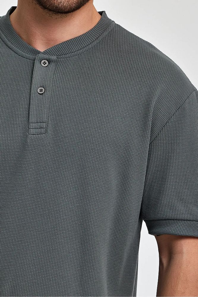 Rodi Jeans Erkek Önü Düğmeli Bisiklet Yaka Relaxed Fit Petek Dokuma T-shirt