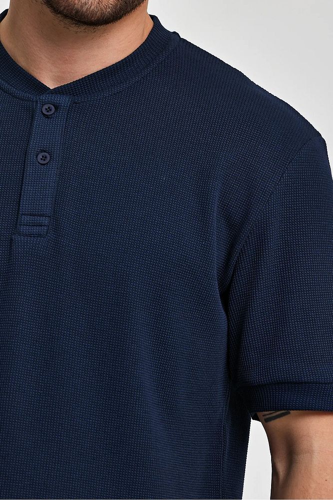 Rodi Jeans Erkek Önü Düğmeli Bisiklet Yaka Relaxed Fit Petek Dokuma T-shirt