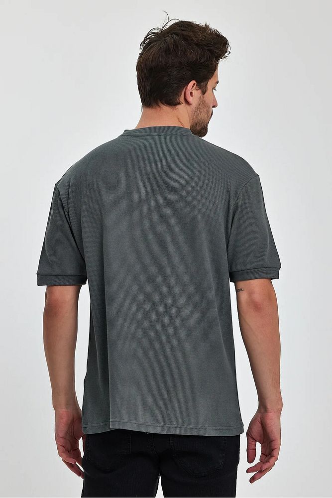 Rodi Jeans Erkek Önü Düğmeli Bisiklet Yaka Relaxed Fit Petek Dokuma T-shirt