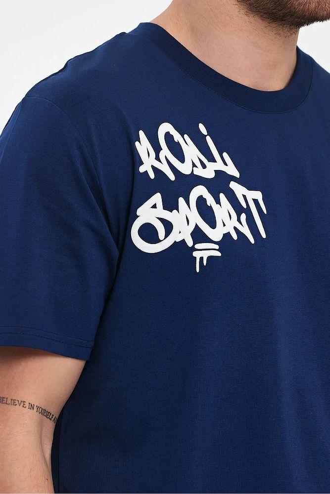 Erkek Bisiklet Yaka  Ön Arka Rodi Sport Baskılı %100 Pamuk Oversize Tişört