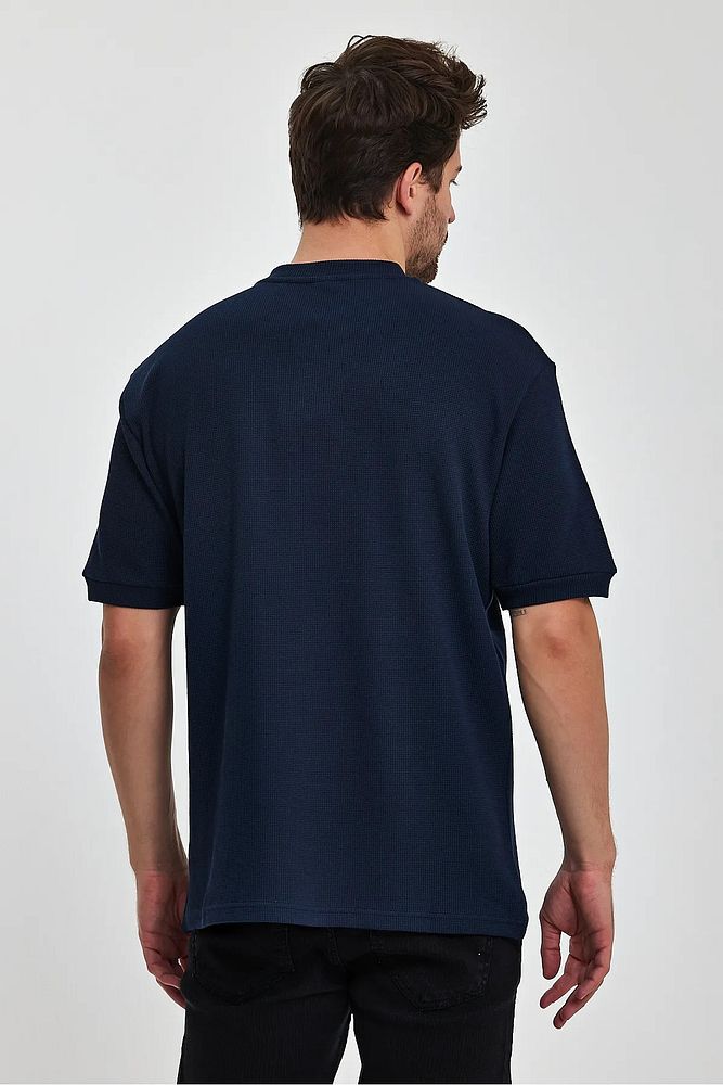 Rodi Jeans Erkek Önü Düğmeli Bisiklet Yaka Relaxed Fit Petek Dokuma T-shirt