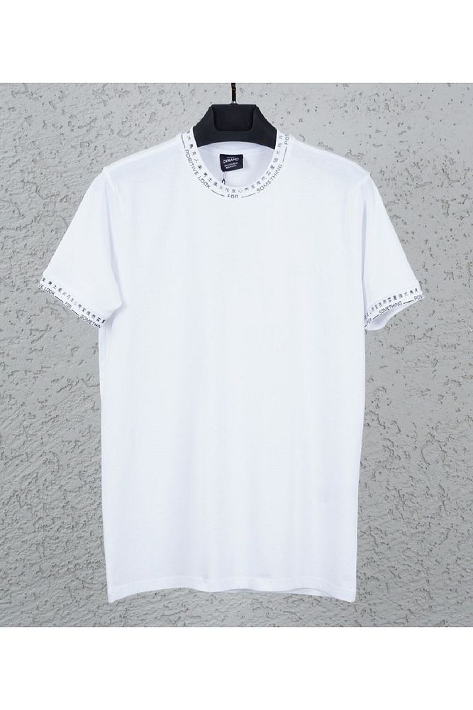 Dynamo Erkek Sıfır Yaka Önü ve Yakası Positive Baskılı Pamuk T-Shirt