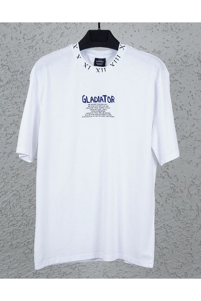 Dynamo Erkek Sıfır Yaka Önü ve Yakası Positive Baskılı Pamuk T-Shirt