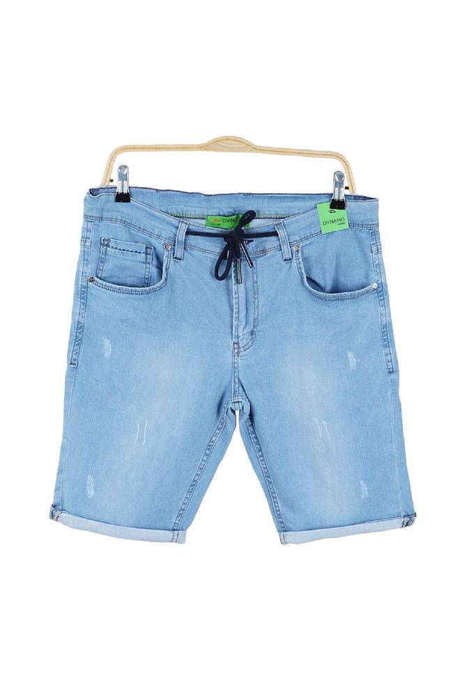 Erkek Beli İpli ve Kemerli Lazer Tırnaklı Esnek Likralı Slim Fit Kot Şort