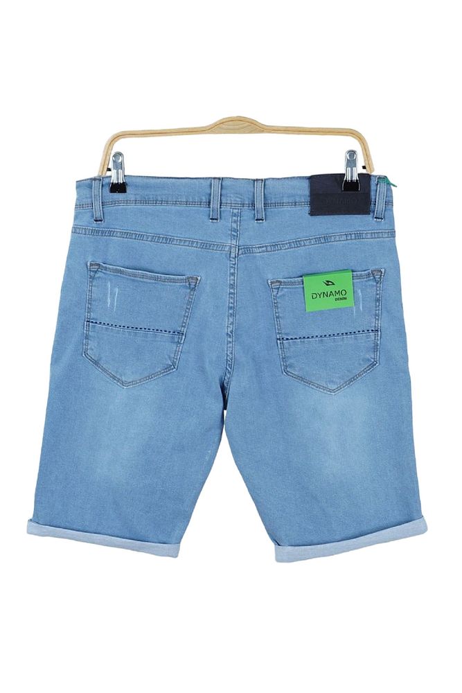 Erkek Beli İpli ve Kemerli Lazer Tırnaklı Esnek Likralı Slim Fit Kot Şort