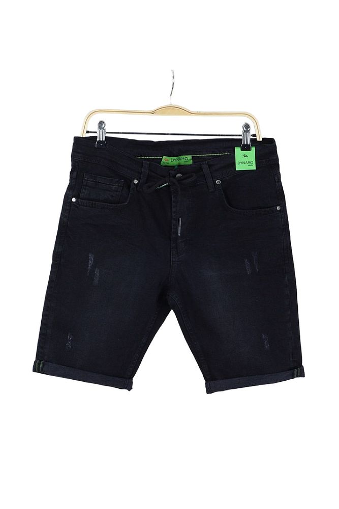 Erkek Beli İpli ve Kemerli Lazer Tırnaklı Esnek Likralı Slim Fit Kot Şort