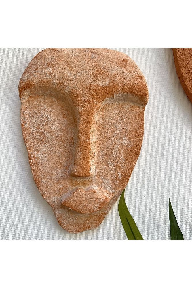 El Yapımı Taş Heykel Soyut Yüz Maske 3'li Set, Modern beton,eskitme taş görünümlü duvar dekor