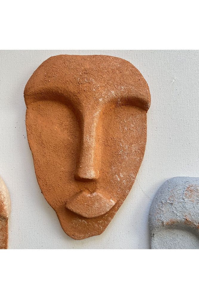 El Yapımı Taş Heykel Soyut Yüz Maske 3'li Set, Modern beton,eskitme taş görünümlü duvar dekor