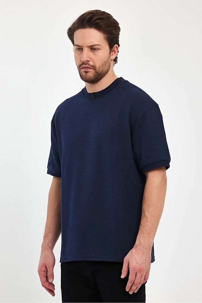 Rodi Jeans Erkek Bisiklet Yaka Garnili İki İplik % 100 Pamuk Cotton Oversize T-Shirt