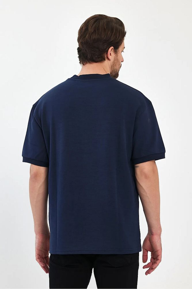 Rodi Jeans Erkek Bisiklet Yaka Garnili İki İplik % 100 Pamuk Cotton Oversize T-Shirt