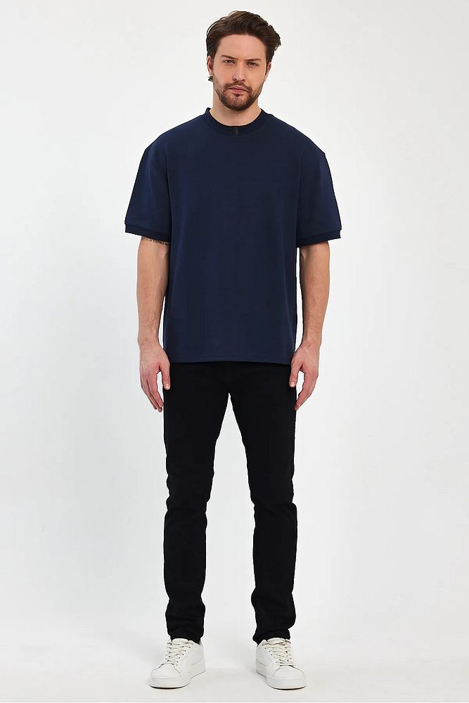 Rodi Jeans Erkek Bisiklet Yaka Garnili İki İplik % 100 Pamuk Cotton Oversize T-Shirt