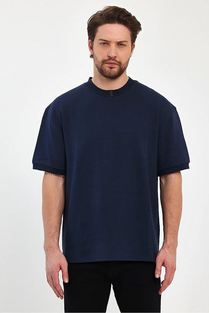 Rodi Jeans Erkek Bisiklet Yaka Garnili İki İplik % 100 Pamuk Cotton Oversize T-Shirt