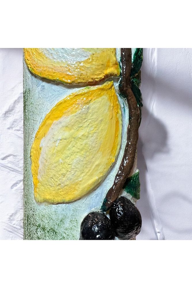 El yapımı Kabartma Kil Uygulamalı Zeytin ve Limon Desenli Cam Şişe Sirkelik-Yağdanlık, Mutfak dekor