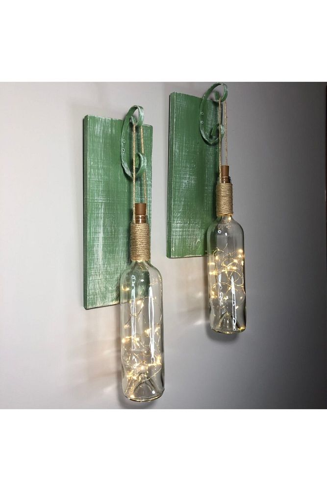 Led Işıklı Fıstık Yeşil Renkli Duvar Aplik 2'li Set