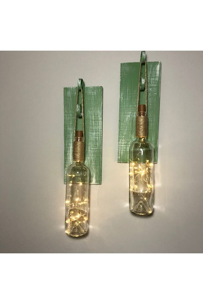 Led Işıklı Fıstık Yeşil Renkli Duvar Aplik 2'li Set