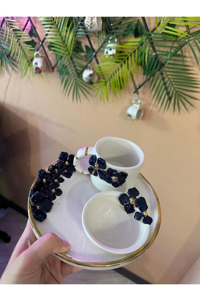 Ortanca Fincan Set Seramik Lokumluk Bardak Mug Kahve Fincanı