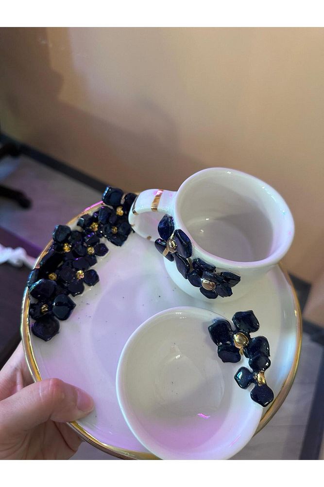 Ortanca Fincan Set Seramik Lokumluk Bardak Mug Kahve Fincanı