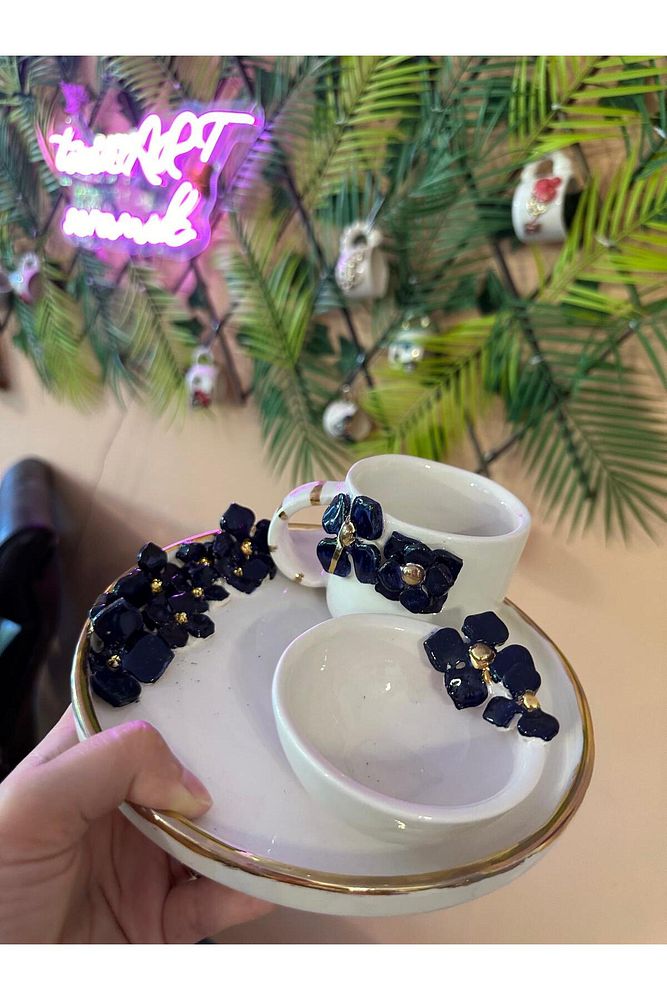 Ortanca Fincan Set Seramik Lokumluk Bardak Mug Kahve Fincanı