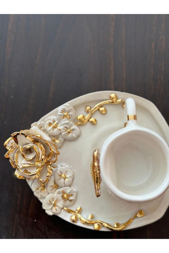 Gül Detay Sallanan Kuş El Yapımı Seramik Bardak Kupa Mug