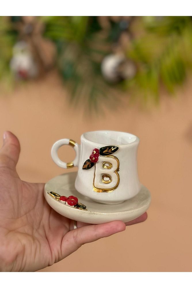 Kokina Detay Harf El Yapımı Seramik Bardak Kupa Mug