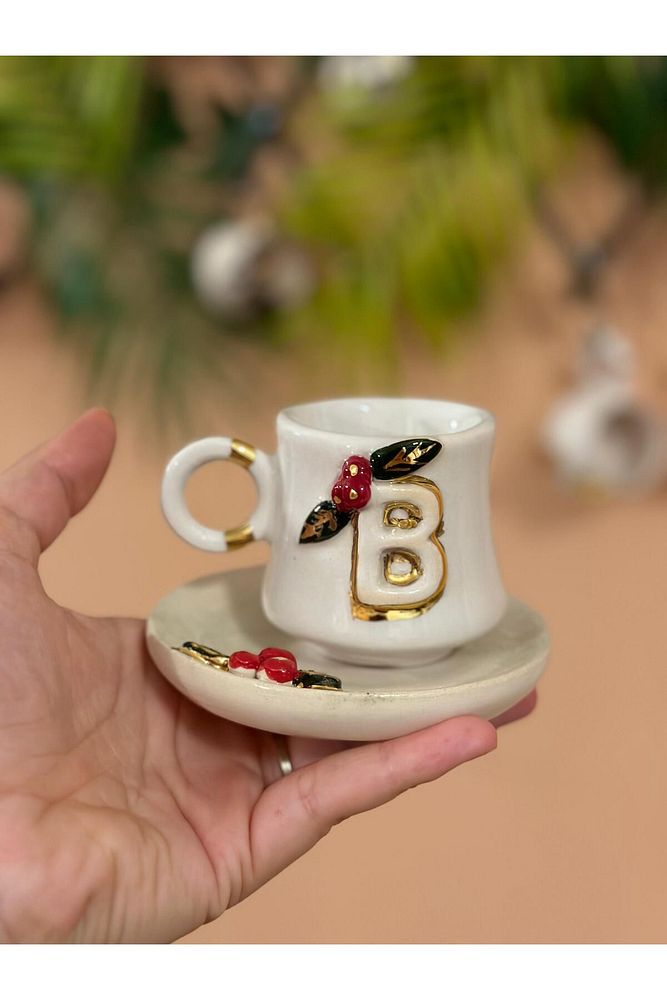 Kokina Detay Harf El Yapımı Seramik Bardak Kupa Mug