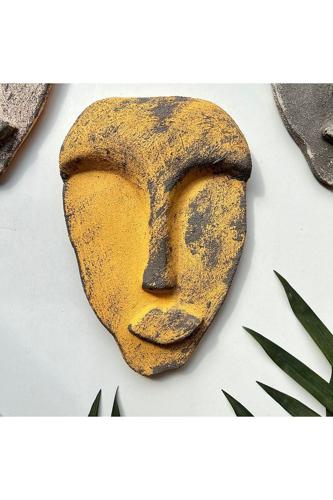 El Yapımı Taş Heykel Soyut Yüz Maske 3'li Set, Duvar Dekor, Modern Ev ve Ofis Dekoru
