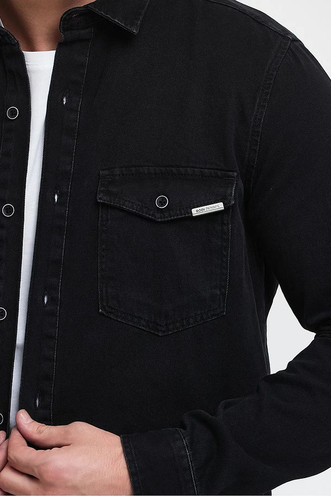Rodi Jeans Erkek Kapaklı Çift Cepli Önü Düğmeli Slim Fit Kot Gömlek
